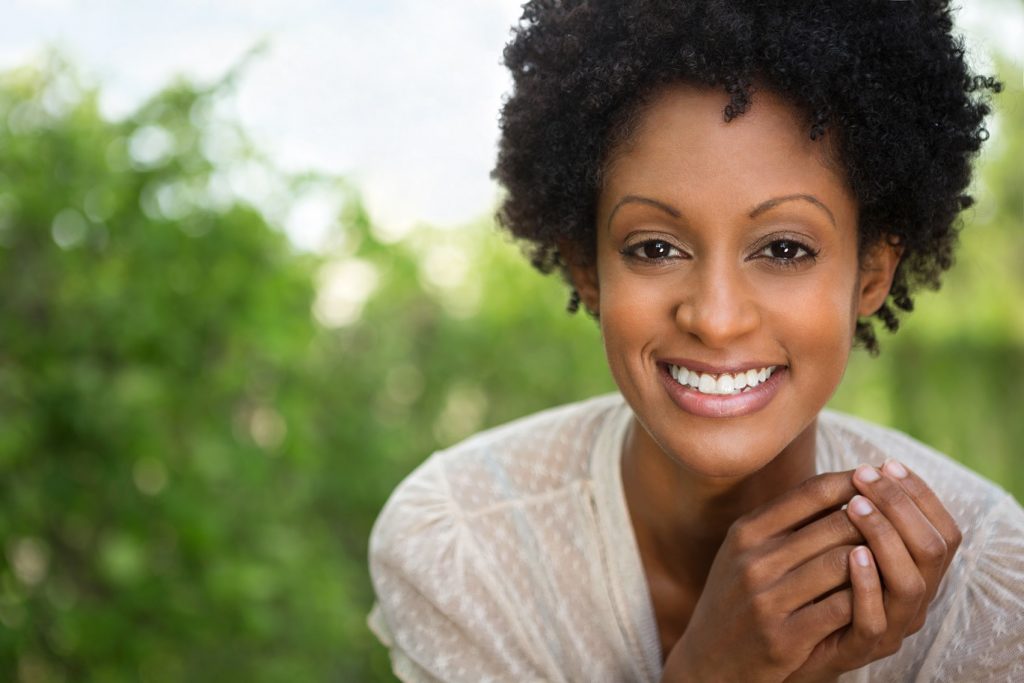 happy and content African American woman